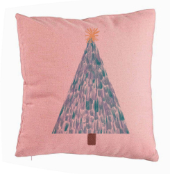 Perna Decorativa cu tematica Craciun Brad 3 40x40 cm Roz Husa Detasabila Burduf 