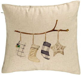 Perna Decorativa cu tematica de Craciun 10 40x40 cm Bej Husa Detasabila Burduf 