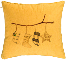 Perna Decorativa cu tematica de Craciun 10 40x40 cm Galben Husa Detasabila Burduf 