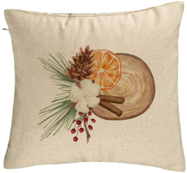 Perna Decorativa cu tematica de Craciun 14 40x40 cm Bej Husa Detasabila Burduf 