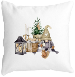 Perna Decorativa cu tematica de Craciun 19 40x40 cm Alba Mata Husa Detasabila Burduf 