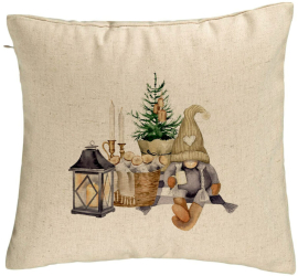 Perna Decorativa cu tematica de Craciun 19 40x40 cm Bej Husa Detasabila Burduf 