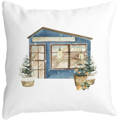 Perna Decorativa cu tematica de Craciun 2 40x40 cm Alba Mata Husa Detasabila Burduf 
