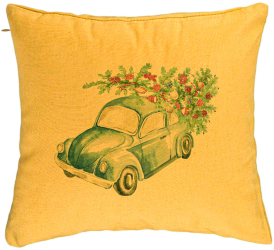 Perna Decorativa cu tematica de Craciun 21 40x40 cm Galben Husa Detasabila Burduf 