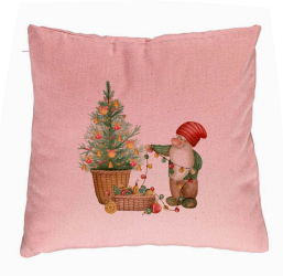 Perna Decorativa cu tematica de Craciun 22 40x40 cm Roz Husa Detasabila Burduf 