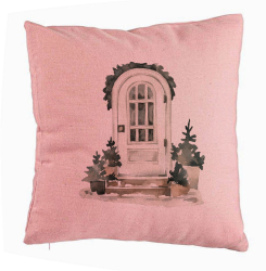 Perna Decorativa cu tematica de Craciun 3 40x40 cm Roz Husa Detasabila Burduf 