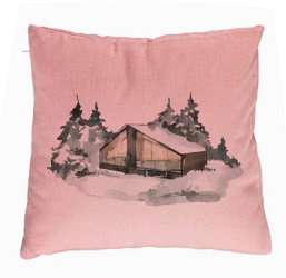 Perna Decorativa cu tematica de Craciun 6 40x40 cm Roz Husa Detasabila Burduf 
