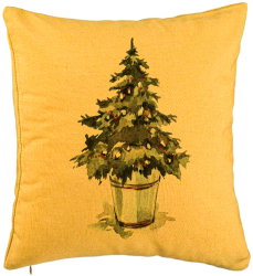 Perna Decorativa cu tematica de Craciun Brad 1 40x40 cm Galben Husa Detasabila Burduf 