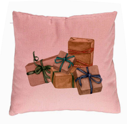 Perna Decorativa cu tematica de Craciun Cadouri 40x40 cm Roz Husa Detasabila Burduf