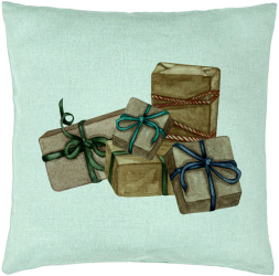 Perna Decorativa cu tematica de Craciun Cadouri 40x40 cm Verde Menta Husa Detasabila Burduf 