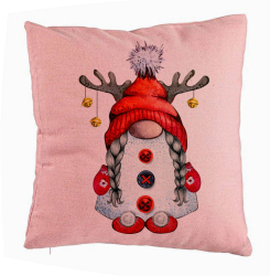 Perna Decorativa cu tematica de Craciun Gnom 2 40x40 cm Roz Husa Detasabila Burduf 