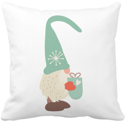 Perna Decorativa cu tematica de Craciun Gnom 4 40x40 cm Alba Mata Husa Detasabila Burduf 
