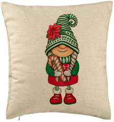 Perna Decorativa cu tematica de Craciun Gnom 5 40x40 cm Bej Husa Detasabila Burduf 