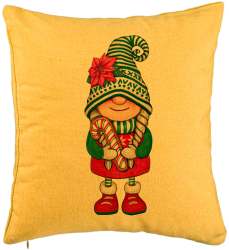 Perna Decorativa cu tematica de Craciun Gnom 5 40x40 cm Galben Husa Detasabila Burduf 