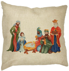 Perna Decorativa cu tematica de Craciun Isus - Darul lui Dumnezeu 40x40 cm Husa Detasabila Burduf 