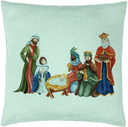 Perna Decorativa cu tematica de Craciun Isus - Darul lui Dumnezeu 40x40 cm Verde Menta Husa Detasabila Burduf 