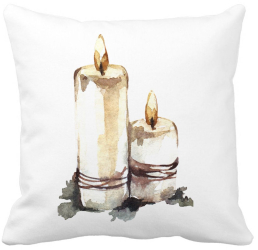 Perna Decorativa cu tematica de Craciun Lumanari 1 40x40 cm Alba Mata Husa Detasabila Burduf 