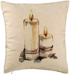 Perna Decorativa cu tematica de Craciun Lumanari 1 40x40 cm Bej Husa Detasabila Burduf 