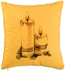 Perna Decorativa cu tematica de Craciun Lumanari 1 40x40 cm Galben Husa Detasabila Burduf 