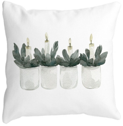 Perna Decorativa cu tematica de Craciun Lumanari 2 40x40 cm Alba Mata Husa Detasabila Burduf 