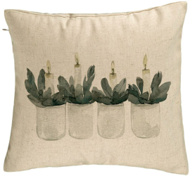Perna Decorativa cu tematica de Craciun Lumanari 3 40x40 cm Bej Husa Detasabila Burduf 