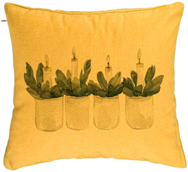 Perna Decorativa cu tematica de Craciun Lumanari 3 40x40 cm Galben Husa Detasabila Burduf 