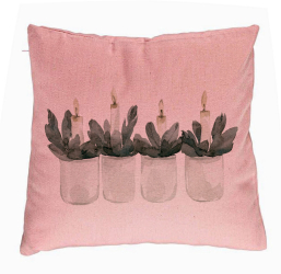Perna Decorativa cu tematica de Craciun Lumanari 3 40x40 cm Roz Husa Detasabila Burduf 