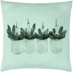 Perna Decorativa cu tematica de Craciun Lumanari 3 40x40 cm Verde Menta Husa Detasabila Burduf 