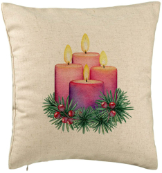 Perna Decorativa cu tematica de Craciun Lumanari 5 40x40 cm Bej Husa Detasabila Burduf 