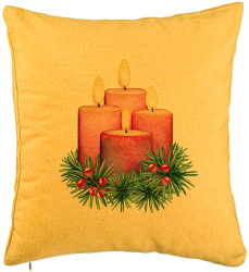 Perna Decorativa cu tematica de Craciun Lumanari 5 40x40 cm Galben Husa Detasabila Burduf 