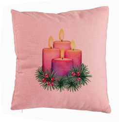 Perna Decorativa cu tematica de Craciun Lumanari 5 40x40 cm Roz Husa Detasabila Burduf 
