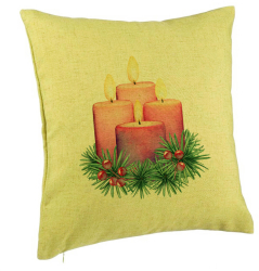 Perna Decorativa cu tematica de Craciun Lumanari 5 40x40 cm Verde Husa Detasabila Burduf 