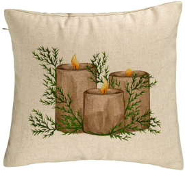 Perna Decorativa cu tematica de Craciun Lumanari 6 40x40 cm Bej Husa Detasabila Burduf 