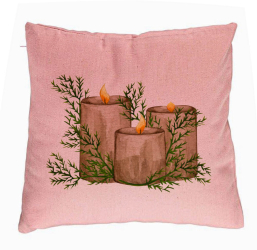 Perna Decorativa cu tematica de Craciun Lumanari 6 40x40 cm Roz Husa Detasabila Burduf 