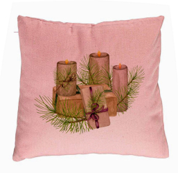 Perna Decorativa cu tematica de Craciun Lumanari 7 40x40 cm Roz Husa Detasabila Burduf 