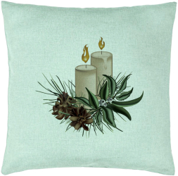 Perna Decorativa cu tematica de Craciun Lumanari 8 40x40 cm Verde Menta Husa Detasabila Burduf 