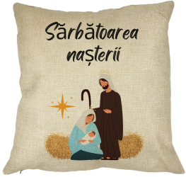 Perna Decorativa cu tematica de Craciun Sarbatoarea Nasterii 1 40x40 cm Husa Detasabila Burduf 