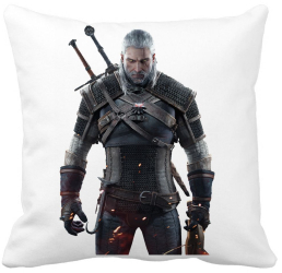 Perna Decorativa cu The Witcher 2 40x40 cm Alba Mata Husa Detasabila Burduf