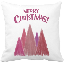 Perna Decorativa de Craciun Brazi color si text 40x40 cm Alba Mata Husa Detasabila Burduf 