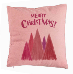 Perna Decorativa de Craciun Brazi color si text 40x40 cm Roz Husa Detasabila Burduf 