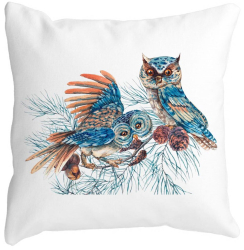 Perna Decorativa de Craciun Bufnita Colorfull 40x40 cm Alba Mata Husa Detasabila Burduf 