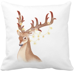 Perna Decorativa de Craciun cu Ren 1 40x40 cm Alba Mata Husa Detasabila Burduf 
