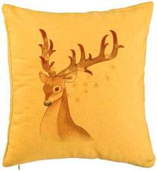 Perna Decorativa de Craciun cu Ren 1 40x40 cm Galben Husa Detasabila Burduf 