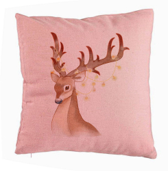 Perna Decorativa de Craciun cu Ren 1 40x40 cm Roz Husa Detasabila Burduf 