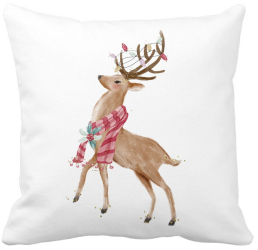 Perna Decorativa de Craciun cu Ren 2 40x40 cm Alba Mata Husa Detasabila Burduf 