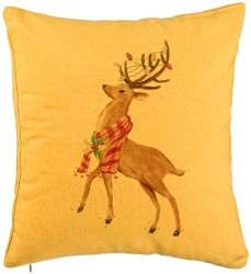 Perna Decorativa de Craciun cu Ren 2 40x40 cm Galben Husa Detasabila Burduf 