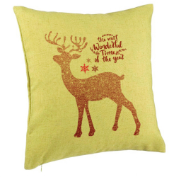 Perna Decorativa de Craciun cu Ren si Text 1 40x40 cm Verde Husa Detasabila Burduf 