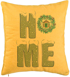 Perna Decorativa de Craciun HOME 40x40 cm Galben Husa Detasabila Burduf 