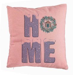 Perna Decorativa de Craciun HOME 40x40 cm Roz Husa Detasabila Burduf 