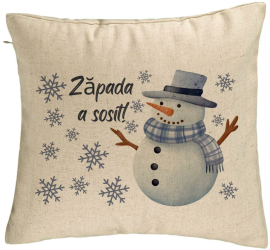 Perna Decorativa de Craciun Om de Zapada si Text 2 40x40 cm Bej Husa Detasabila Burduf 